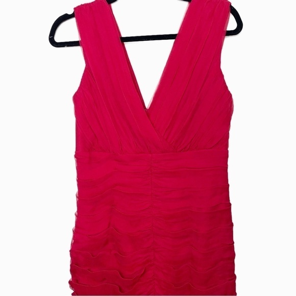 Tadashi shoji 100% silk sleeveless red elegant v neck dress size 12 - Picture 3 of 8